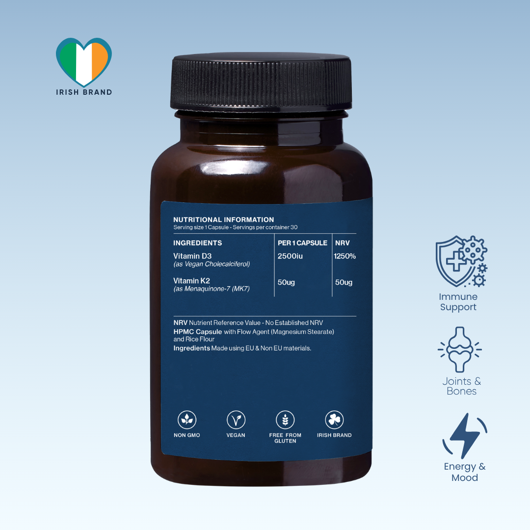 VITAMIN D3 + K2 for Immunity, Joints, Mood and Energy (30 Capsules)