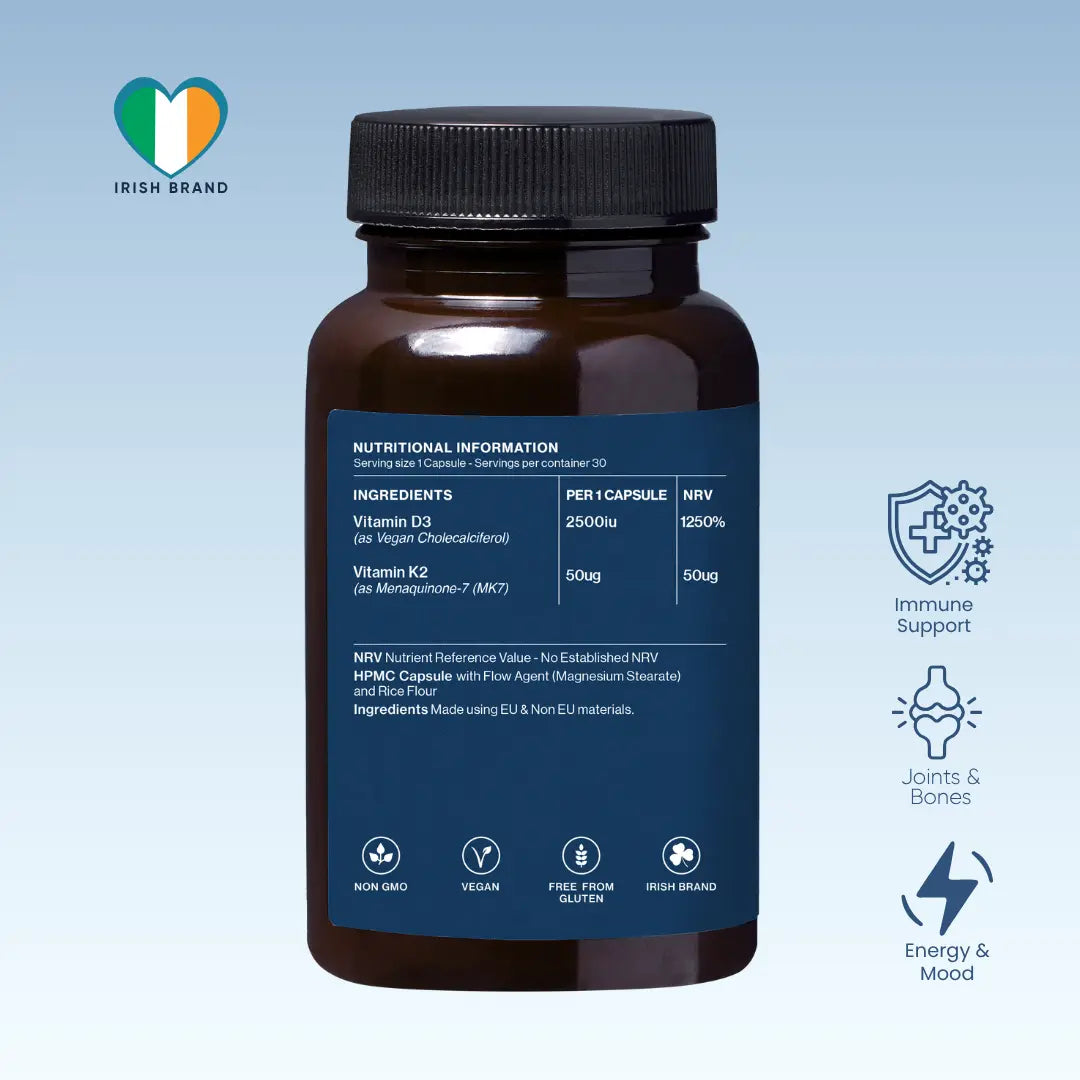 VITAMIN D3 + K2 for Immunity, Joints, Mood and Energy (30 Capsules) SentroLabs