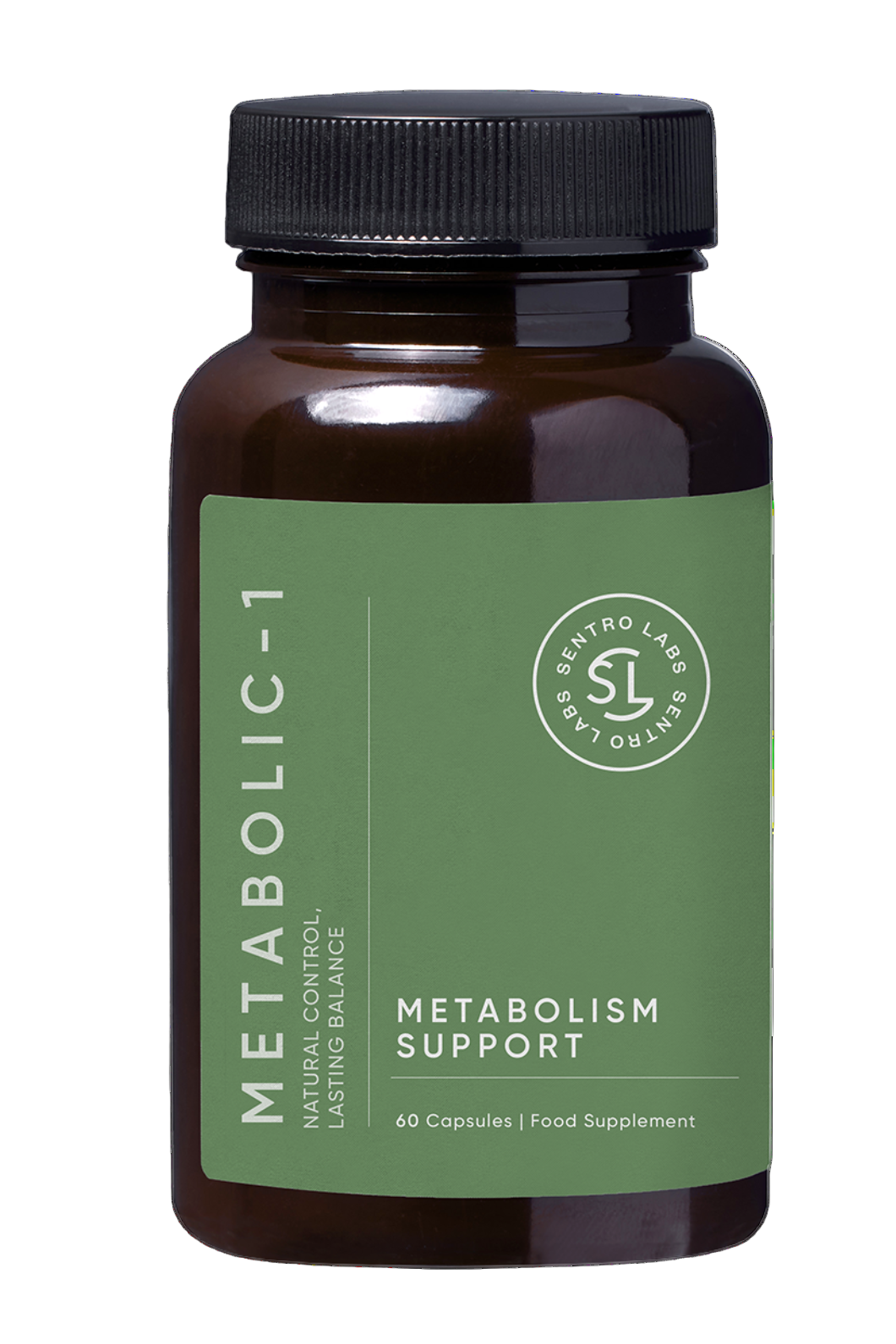 Supplement bottle labeled 'Metabolic-1' on a white background